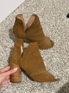 Halogen Brown Suede Peep-Toe Ankle Booties